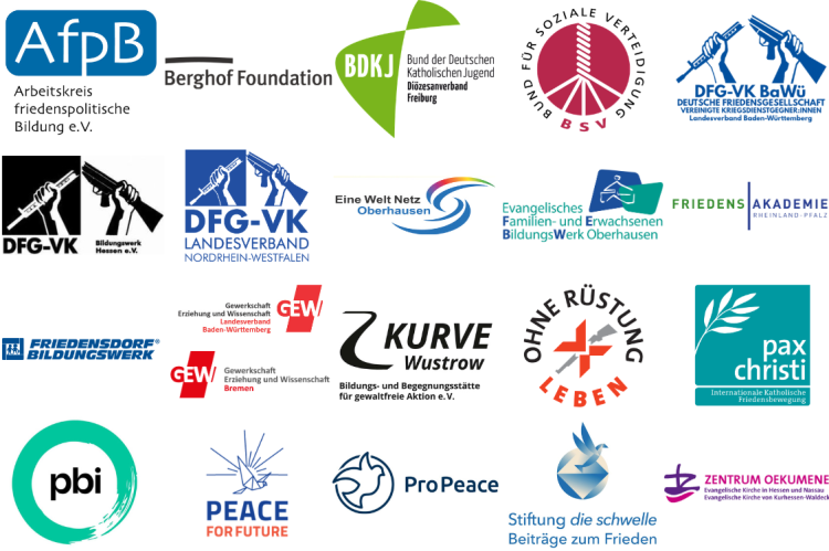 Logos der B&uuml;ndnispartner zur Petition "Frieden in den Lehrplan"
