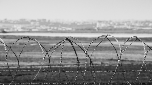 Barbed wire fence on the border of the Gaza Strip