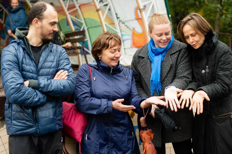 Actors after the 'Pulse of the City' theatre group's performance