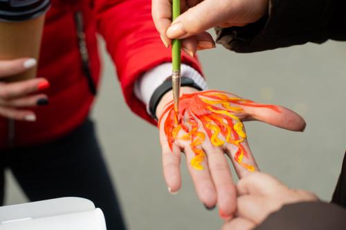 Part of a street performance of the 'Pulse of the City' theatre group