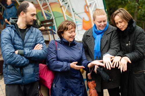 Actors after the 'Pulse of the City' theatre group's performance