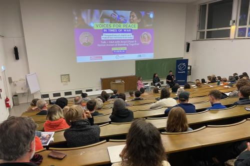 Amal Ghawi and Itamar Avneri visiting the Free University of Berlin.