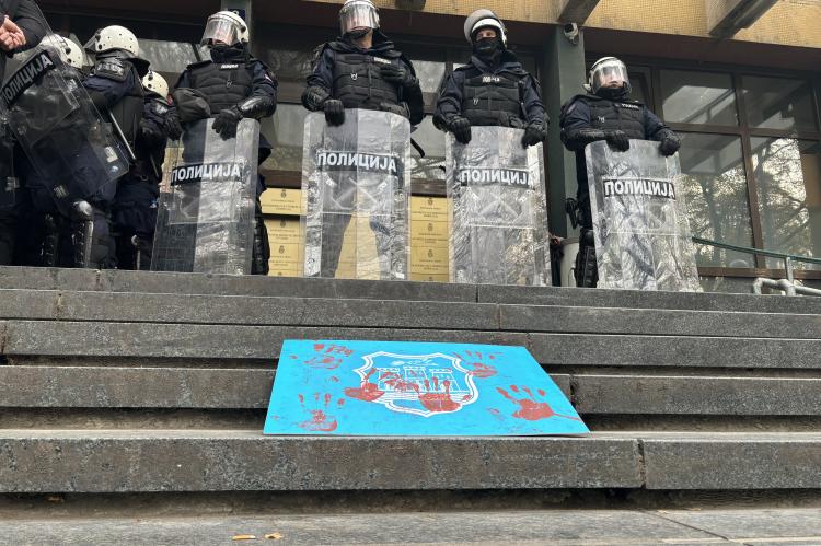 Polizei bei einer Demo in Novi Sad