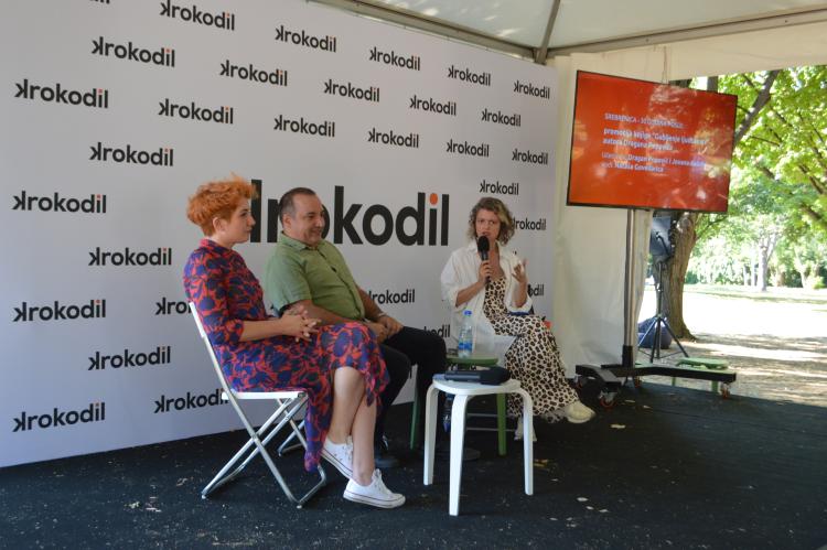 Pro Peace Landesdirektorin Nataša Govedarica bei einer Debatte auf dem diesjährigen KROKODIL-Festival in Belgrad.