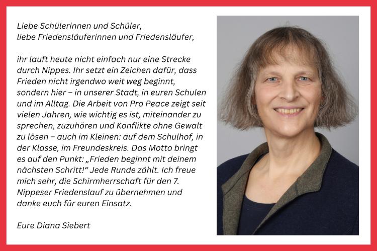 Links ist das Gru&szlig;wort der Schirmfrau Diana Siebert, rechts ihr Portr&auml;t