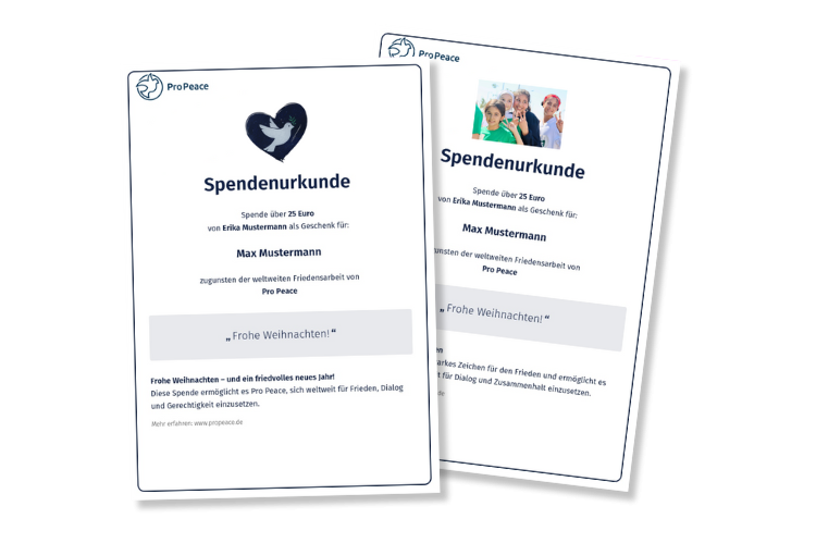 Die Pro Peace Spendenurkunde
