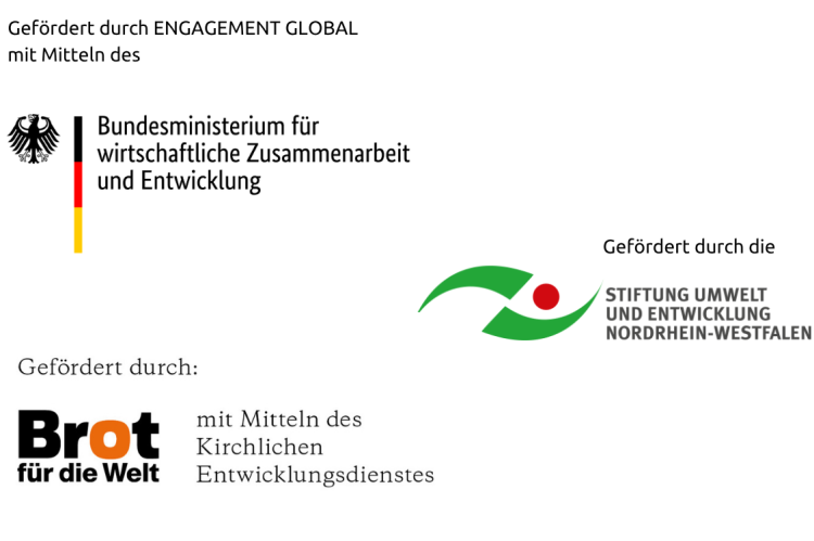Logos des BMZ, der Stiftung Umwelt und Entwicklung NRW sowie Brot für die Welt