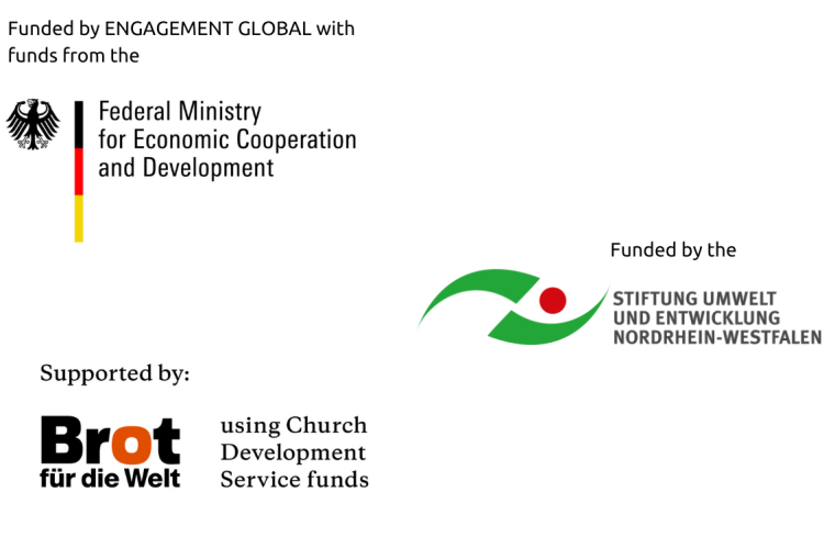 Logos of BMZ, Stiftung Umwelt und Entwicklung NRW und Brot für die Welt