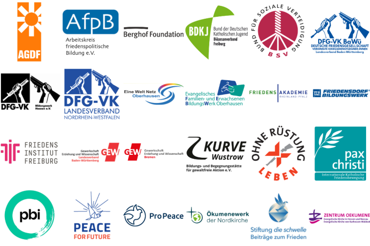 Logos der B&uuml;ndnispartner zur Petition "Frieden in den Lehrplan"