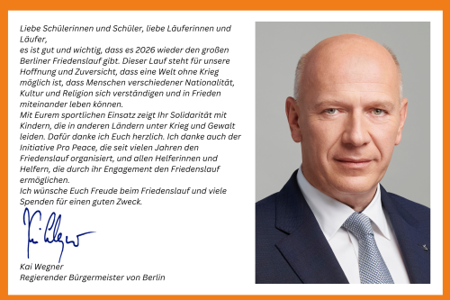 Links ist das Gru&szlig;wort des Schirmherrn Karl Wegner (B&uuml;rgermeister von Berlin). Rechts das Portr&auml;t von ihm.