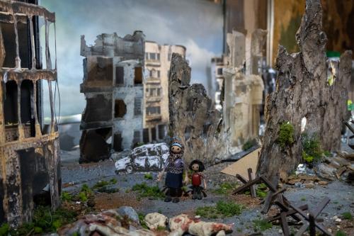 Eine Miniatur-Nachbildung einer Szene aus dem libanesischen B&uuml;rgerkrieg.