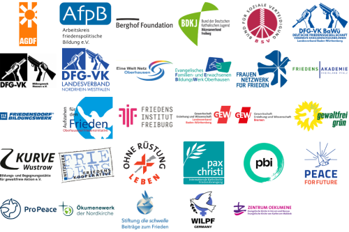 Logos der B&uuml;ndnispartner zur Petition "Frieden in den Lehrplan"