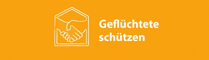 Geflüchtete schützen Banner