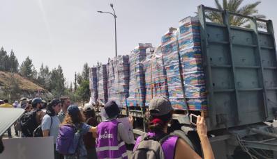 Activists of Standing Together gathered to protect the passage of aid convoys headed to Gaza