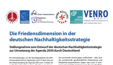 Cover des Positionspapiers Die Friedensdimension in der deutschen Nachhaltigkeitsstrategie