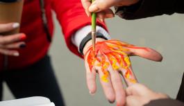 Part of a street performance of the 'Pulse of the City' theatre group
