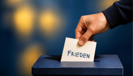 Ein Wahlzettel mit der Aufschrift "Frieden"