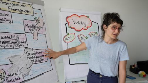 Dana Khamis vor einem Whiteboard